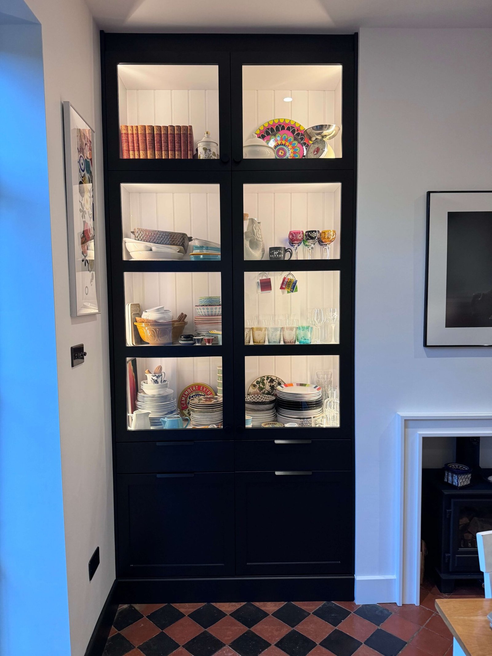 builtin-black-glass-door-cabinet-for-kitchen-storage